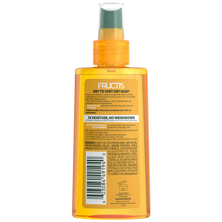 Garnier Fructis Triple Nutrition Marvelous Oil Back Of Bottle